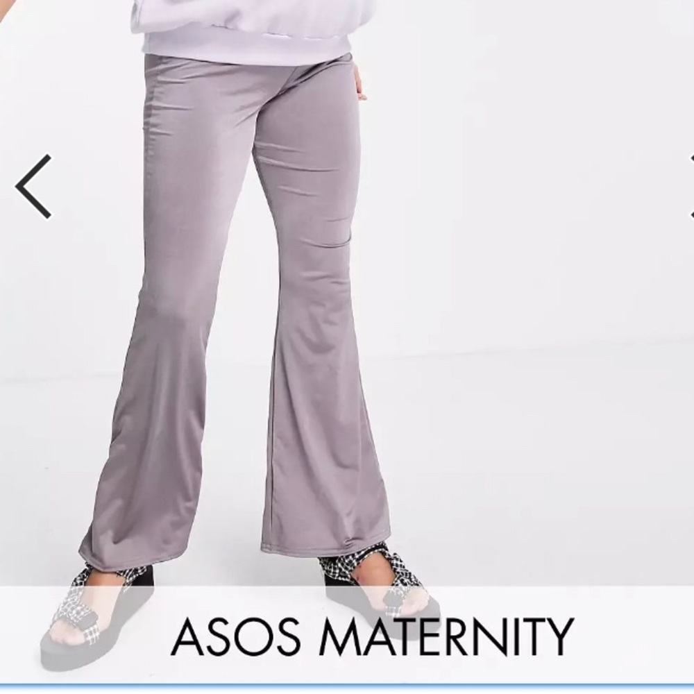 ASOS Maternity flared shiny purple over the bump pants, small